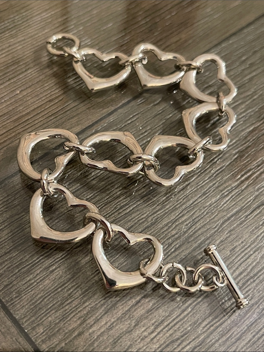 Vintage Silver-tone Open Heart Toggle Bracelet 8 1/2” approx - Picture 7 of 16